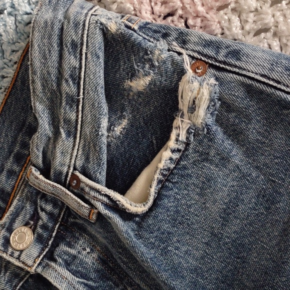 Agolde Size 27 Riley High Rise Straight Crop Button Fly Distressed Blue Jeans - Picture 11 of 16